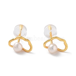 Natural Pearl Stud Earrings for Women, with Sterling Silver Pins, Cloud, Real 18K Gold Plated, 7x10mm(EJEW-E303-19G)