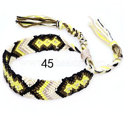 Cotton Braided Rhombus Pattern Cord Bracelet, Ethnic Tribal Adjustable Brazilian Bracelet for Women, Champagne Yellow, 5-7/8~14-1/8 inch(15~36cm)(FIND-PW0013-003A-45)