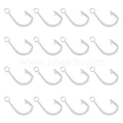 16Pcs 201 Stainless Steel Hook Clasps, Fish Hook Charms, Stainless Steel Color, 38x21x2.5mm, Hole: 4.5mm(STAS-DC0010-65)