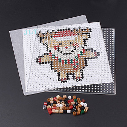 DIY Melty Beads Fuse Beads Sets: Fuse Beads, ABC Plastic Pegboards, Pattern Paper and Ironing Paper, Father Christmas Pattern, Square, Colorful, 14.7x14.7cm(DIY-S033-114)