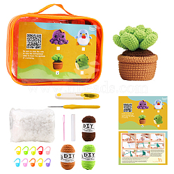 DIY Plant Knitting Kits, including Polyester Yarn, Fiberfill, Crochet Needle, Yarn Needle, Support Wire, Stitch Marker, Colorful, 130x180x65mm(DOLL-PW0016-01C)