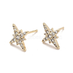 Clear Cubic Zirconia Star Stud Earrings, Brass Jewelry for Women, Cadmium Free & Nickel Free & Lead Free, Real 18K Gold Plated, 12x10mm, Pin: 0.7mm(X-EJEW-G297-17G)