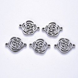 Tarnish Resistant 201 Stainless Steel Links Connectors, Laser Cut, Rose Flower, Stainless Steel Color, 14x19x1.5mm, Hole: 1.6mm(STAS-S114-17)