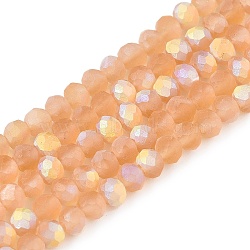 Transparent Glass Beads Strands, Faceted, Frosted, Half AB Color Plated, Rondelle, PeachPuff, 3.5~3.8x3mm, Hole: 0.4mm, about 113~115pcs/strand, 32.5~33cm(EGLA-A044-T3mm-MB23)