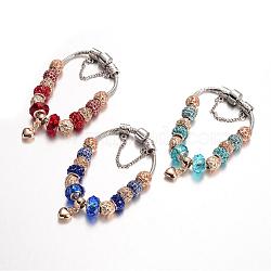 Alloy Rhinestone Bead European Bracelets, with Glass Beads and Brass Chain, Mixed Color, 190mm(BJEW-L602-11)