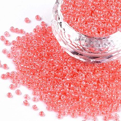 12/0 Glass Seed Beads, Transparent Inside Colours Luster, Round Hole, Round, Pale Violet Red, 12/0, 2~2.5x1.5~2mm, Hole: 0.8mm, about 3333pcs/50g(X-SEED-A015-2mm-2211)