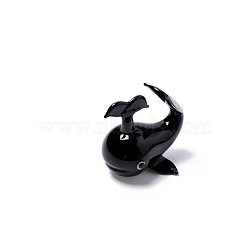 Ocean Theme Miniature Glass Whale Shape Figurine Ornaments, Micro Landscape Home Decorations, Black, 45x35x43mm(OCEA-PW0001-16C)