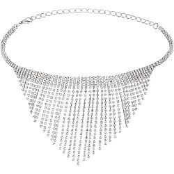 1Pc Zinc Alloy Bib Necklaces, Crystal Rhinestone Tassel Necklace, Platinum, 15.75 inch(40cm)(NJEW-FG0001-08)