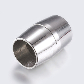 304 Stainless Steel Magnetic Clasps with Glue-in Ends, Smooth Surface, Column, Stainless Steel Color, 19x13mm, Hole: 10mm
