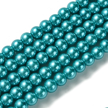 Eco-Friendly Dyed Glass Pearl Round Bead Strands, Cotton Cord Threaded, Deep Sky Blue, 6mm, Hole: 1.2~1.5mm, about 72pcs/strand, 15 inch