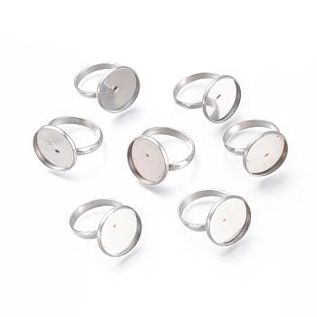 Adjustable 304 Stainless Steel Finger Rings Components, Pad Ring Base Findings, Flat Round, Stainless Steel Color, Tray: 16mm, Inner Diameter: 17mm