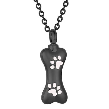 Stainless Steel Pendant Necklaces, Urn Ashes Necklaces, Dog Bone, Black, 21.65 inch(55cm)