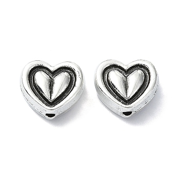 Tibetan Style Alloy Beads, Heart, Antique Silver, 10.5x12x6mm, Hole: 1.6mm, about 203pcs/500g