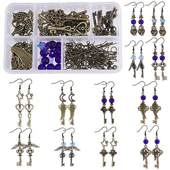 SUNNYCLUE Skeleton Key Dangle Earrings DIY Making Kit, Including Alloy Pendants & Beads & Linking Rings, Brass Jump Rings & Earring Hooks & Pins, Antique Bronze, Pendants: 42pcs/set