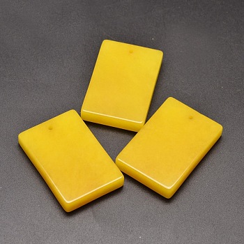 Dyed Natural Malaysia Jade Rectangle Pendants, Gold, 45~46x30~31x7~8mm, Hole: 1.5mm