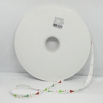 Christmas Printed Grosgrain Ribbon for Christmas Gift Package, White, 3/8 inch(9mm), about 100yards/roll(91.44m/roll)