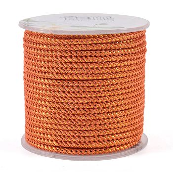 Round String Thread Polyester Cords, with Gold Wire, Dark Orange, 2.5mm, about 21.87 yards(20m)/roll