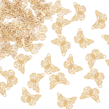 60Pcs Rack Plating 201 Stainless Steel Filigree Connerctor Charms, Etched Metal Embellishments, Nickel Free, Butterfly, Real 18K Gold Plated, 12x18x0.4mm, Hole: 1.5mm