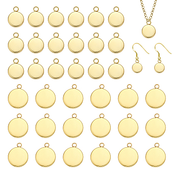 2 Styles Brass Pendant Cabochon Settings, Plain Edge Bezel Cups, Flat Round, Golden, Tray: 8~12mm, 13~17x10~14x2mm, Hole: 2mm, 50pcs/box