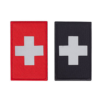 4Pcs 2 Colors Reflective First Aid Cross Patches, Medical Hoop & Loop Badge, Rectangle, Mixed Color, 50x80x3.5mm, 2pcs/color