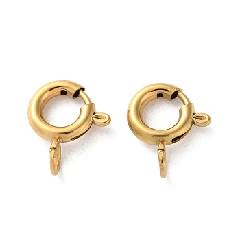 Ion Plating(IP) 304 Stainless Steel Spring Ring Clasps, Real 18K Gold Plated, 9x7.5x1.5mm, Hole: 1.8mm