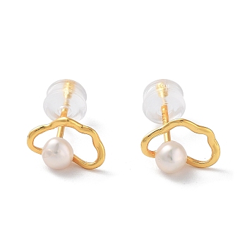 Natural Pearl Stud Earrings for Women, with Sterling Silver Pins, Cloud, Real 18K Gold Plated, 7x10mm