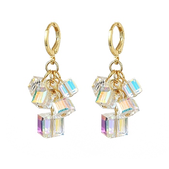 Brass Dangle Leverback Earrings, Cube Cluster Earrings, Golden, 40mm