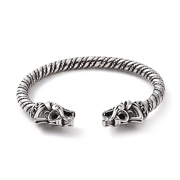 304 Stainless Steel Dragon Open Cuff Bangle for Men Women, Antique Silver, Inner Diameter: 2-7/8 inch(7.25cm)