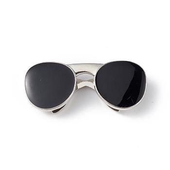 Alloy Enamel Pendants, Cadmium Free & Lead Free, Sunglasses Charm, Platinum, Black, 18x44x7mm