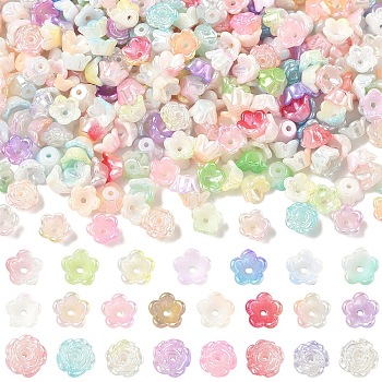 66G 3 Styles ABS Plastic Bead Caps, Flower, Mixed Color, 8x4~5mm, Hole: 1mm, 22g/style 
