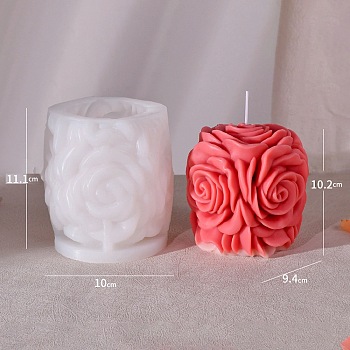 3D Rose Bouquet Pillar Scented Candle Food Grade Silicone Molds, Candle Making Molds, Aromatherapy Candle Mold, White, 10x11.1cm, Inner Diameter: 9.4x10.2cm