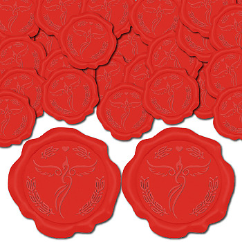 100Pcs Adhesive Wax Seal Stickers, Envelope Seal Decoration, For Craft Scrapbook DIY Gift, Red, Phenix, 30mm