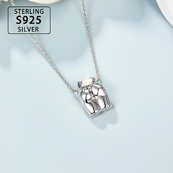 S925 Sterling Silver 3D Human Body Necklace Fashion Statement Jewelry