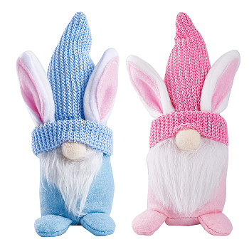 2Pcs 2 Colors Easter Cloth Bunny Gnome Doll Ornament, for Home Desktop Display Decorations, Mixed Color, 55~63x55~60x190~205mm, 1pc/color