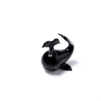 Ocean Theme Miniature Glass Whale Shape Figurine Ornaments, Micro Landscape Home Decorations, Black, 45x35x43mm