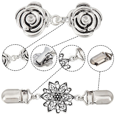 4Pcs 4 Style Vintage Alloy Rose Flower & Bowknot Sweater Shawl Clips Brooches Set(AJEW-GF0007-24)-6