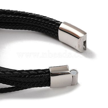 Men's Braided Black PU Leather Cord Multi-Strand Bracelets(BJEW-K243-11P)-4