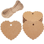 100Pcs Lace Edged Heart Paper Gift Tags, Hange Tags, For Arts and Crafts, with 20M Jute Twine, BurlyWood, Tag: 6.05x6.5x0.02cm(CDIS-CP0001-01B)
