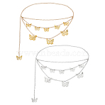 2Pcs 2 Colors  Aluminum Butterfly Tassel 3 Layered Waist Body Chains for Women Girls, Platinum & Golden, 375mm, 1pc/color(AJEW-HS0001-17)