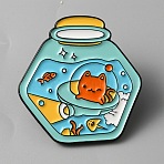Bottle with Cat Enamel Pin, Electrophoresis Black Alloy Cartoon Animal Badge for Backpack Clothes, Octagon, 30x29x2mm(JEWB-WH0030-29B)