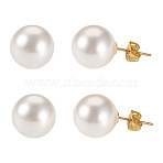 925 Sterling Silver Round Stud Earrings, with Shell Pearl, Golden, White, 22mm(EJEW-TAC00030-02)