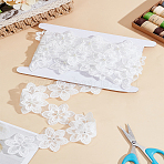 3 Yards Organza Flower Lace Trims, with Imitation Pearl Beads, White, 2-1/8 inch(55mm)(SRIB-LP0001-11)