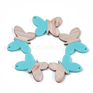 Resin & Wood Pendants, Butterfly, Dark Turquoise, 21.5x27.5x3mm, Hole: 1.8mm(RESI-S358-44C)