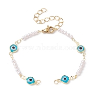 Evil Eye Glass & Brass & ABS Imitation Pearl Beaded Bracelet Making, with Lobster Claw Clasp, Fit for Connector Charms, Golden, 6 inch(15.3cm)(AJEW-JB01150-42)