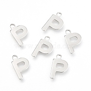 201 Stainless Steel Charms, Alphabet, Letter.P, 12x7.3x0.6mm, Hole: 1.4mm(X-STAS-C021-06P-P)