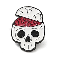 Skull Enamel Pins, Black Tone Alloy Brooches for Backpack Clothes, Halloween Theme, Brain, 28.5x20.5x2mm(JEWB-K016-01A-EB)