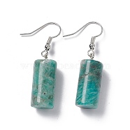 Natural Amazonite Cylindrical Dangle Earrings, Platinum Brass Jewelry for Women, 42mm, Pin: 0.7mm(EJEW-D188-01P-09)
