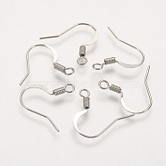 Brass French Earring Hooks, Flat Earring Hooks, Ear Wire, with Horizontal Loop, Nickel Free, Platinum, 17mm, Hole: 2mm(KK-Q366-P-NF)