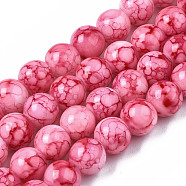 Baking Painted Glass Beads Strands, Swirl Glass Beads, Round, Deep Pink, 8~8.5mm, Hole: 1.5mm, about 105pcs/strand, 31.8 inch(80.7cm)(DGLA-S115-8mm-S76)