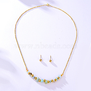 Natural Flower Amazonite Chips Pendant Necklace & Round Ball Stud Earrings, Golden Stainless Steel Jewelry Set, no size(RE2952-1)